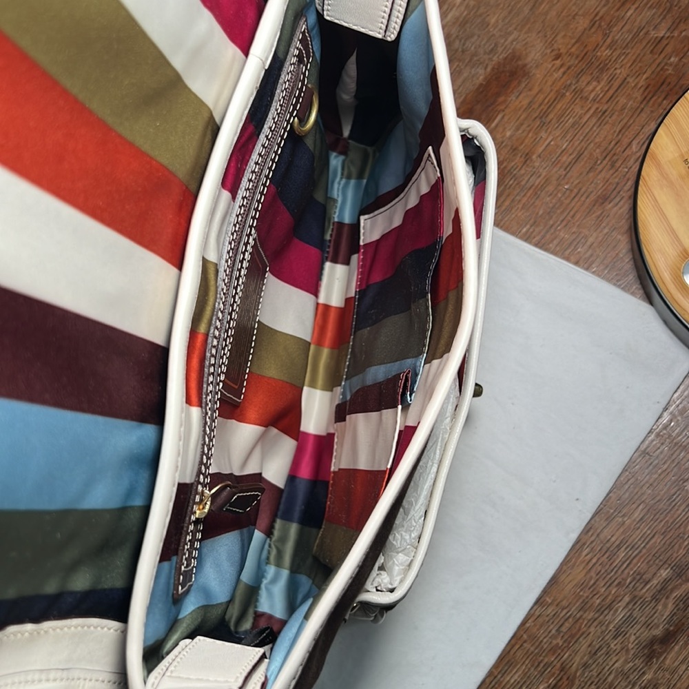 NWT Coach Legacy Stripe Parchment/Brown Slim Flap Ali Turnlock Shoulder Bag $378 - Picture 7 of 16